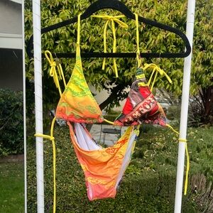 Ed Hardy Yellow and Red Triangle Bikini and Bottoms Set